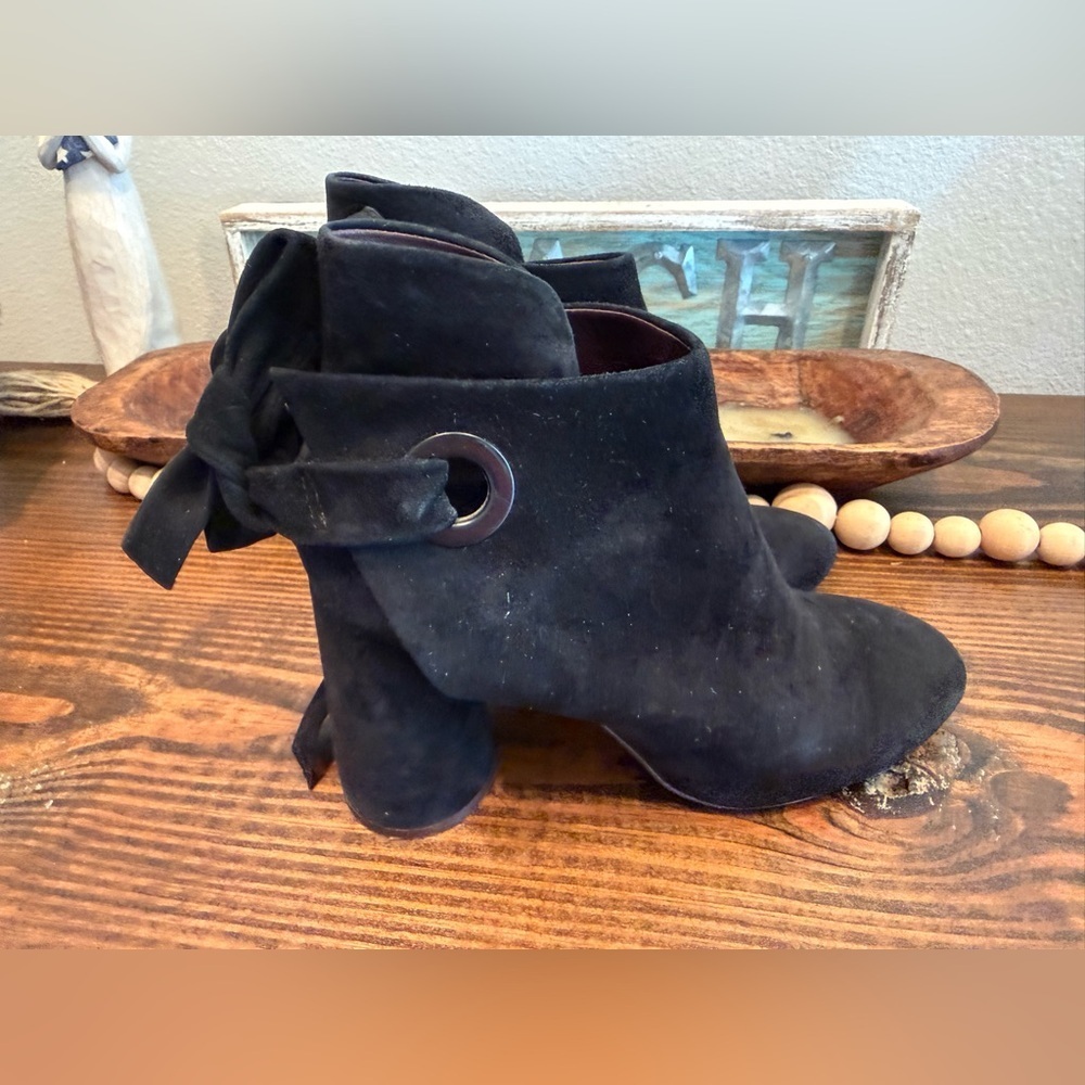 AD & Daughters Suede Ankle Boots Black Tie Wrap Vero Cuoio Italy Block Heel 6.5